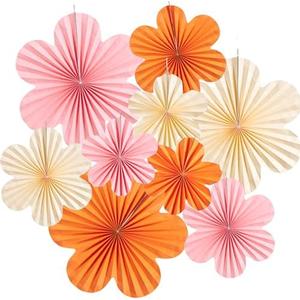 Paper Flowers Decorations for Wall Orange Paper Fans Classroom Decoration Paper Floral Backdrop Decor Paper Fans Decoration Hanging Paper Fans Pink Flower Wall Decor, Set of 9