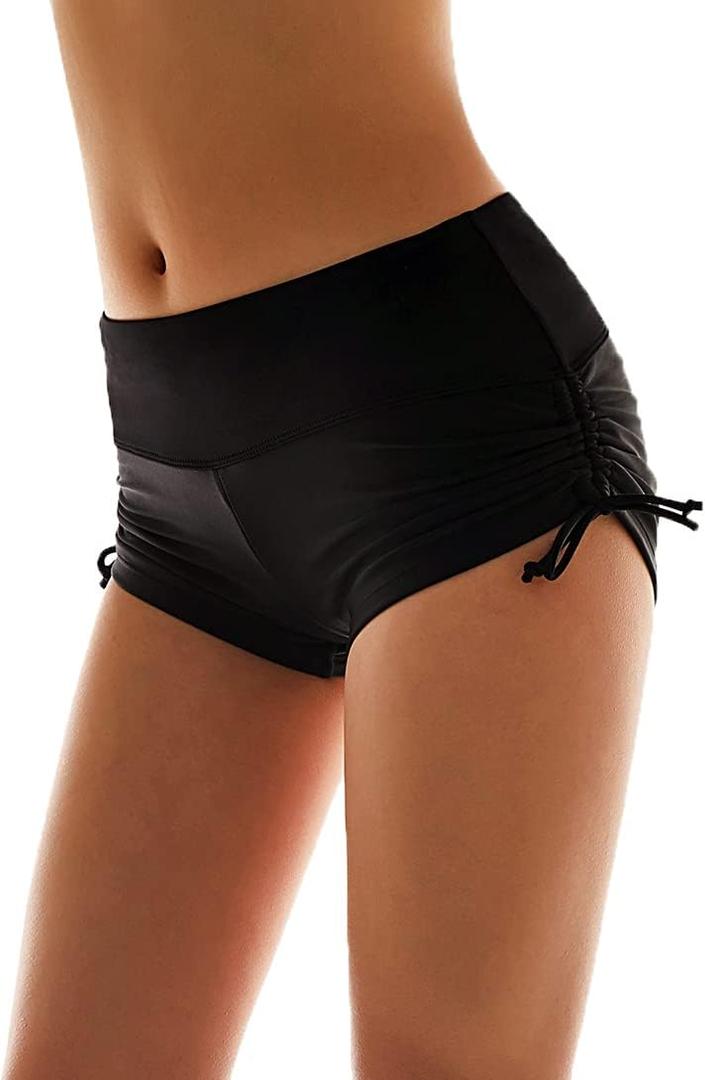 Micosuza Classical Women's Swim Boardshorts Beach Bikini Bottoms with Adjustable Ties 7 Color XL (Black)