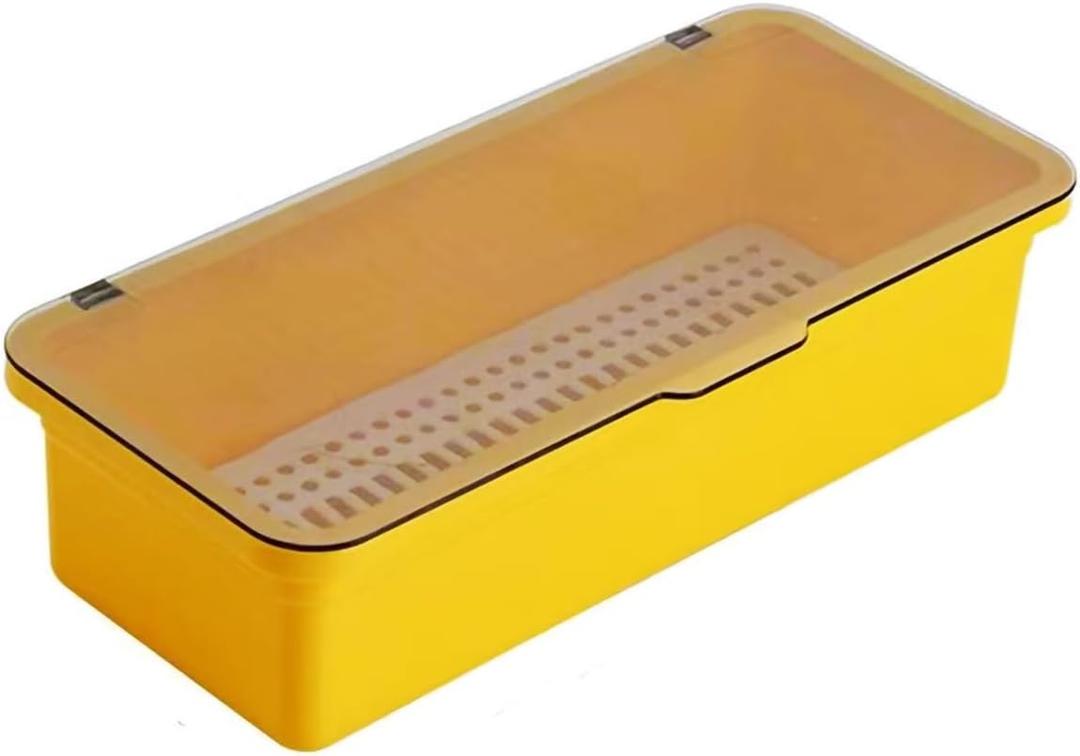 Flatware Tray with Lid and Drainer,Silverware Tray Kitchen Dinnerware Holder and Utensil Storage Container for Flatware and Silverware(Yellow)