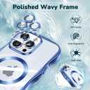 [CD Ring & Curly Wave Edge] for iPhone 15 Pro Case, 2025 Upgraded [Full Camera Protection] [Compatible with MagSafe] Plating Soft Non-Yellowing Clear Case for 15 Pro 6.1 " Men Women ,Titanium Blue
