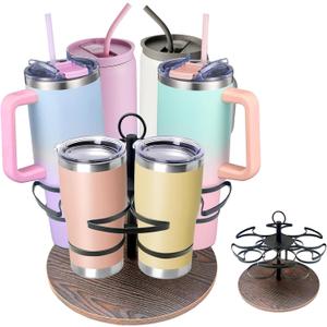 Tumbler Organizer,Ctancifang Rotating Stanley Cup Holder for Cabinet Fits 6 Bottles (40/30 oz), Stanley Organizer with Portable Handle for Kitchen, Camping, Parties,Easy to Grab Cup,Easy to Carry (black)