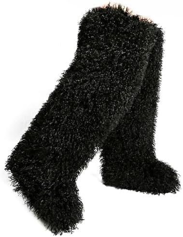 DOXIMFC Over the Knee Fur Boots for Women,Tall Furry Thigh-high Boot for Girls,Fluffy Faux Fur Boots,Flat 42