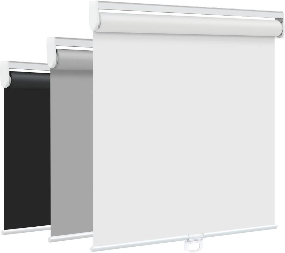 SEEYE Cordless Roller Shades for Windows, 100% Blackout Window Blinds for Privacy & UV Protection, Pull Down Room Darkening Door Blinds, Easy to Install for Home and Office (28" W x 72" H, White)
