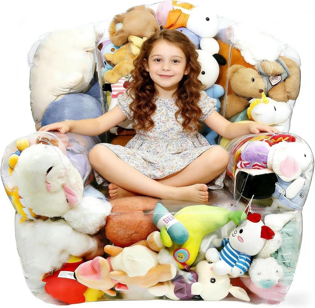 Clear Stuffed Animal Bean Bag Chair Cover for Kids, Waterproof Large Stuffable Beanbag Chair Cover, Creative PVC Plush Toys Storage, for Children Rooms Soft Stuff Animal(Medium Square), Large Size