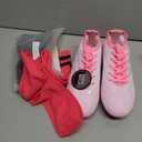 brooman Kids Firm Ground Soccer Cleats Boys Girls Football Shoes with Shin Guards and Soccer Socks (3.5,White Pink)