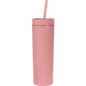 uxcell Skinny Tumbler with Lids and Straws, 16Oz Matte Deep Red Skinny Tumbler Bulk, Reusable Pastel Acrylic Tumbler, Double Wall Plastic Tumbler for Cold Hot Drinks, Coffee DIY