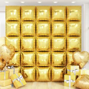 Gold Silver Square Foil Balloon Wall,25Pcs Double Sided Balloons Backdrop Helium Polyester Film Balloon Tunnel Arch Garland Kit for Birthday Bridal Anniversary Baby Shower Party Decorations