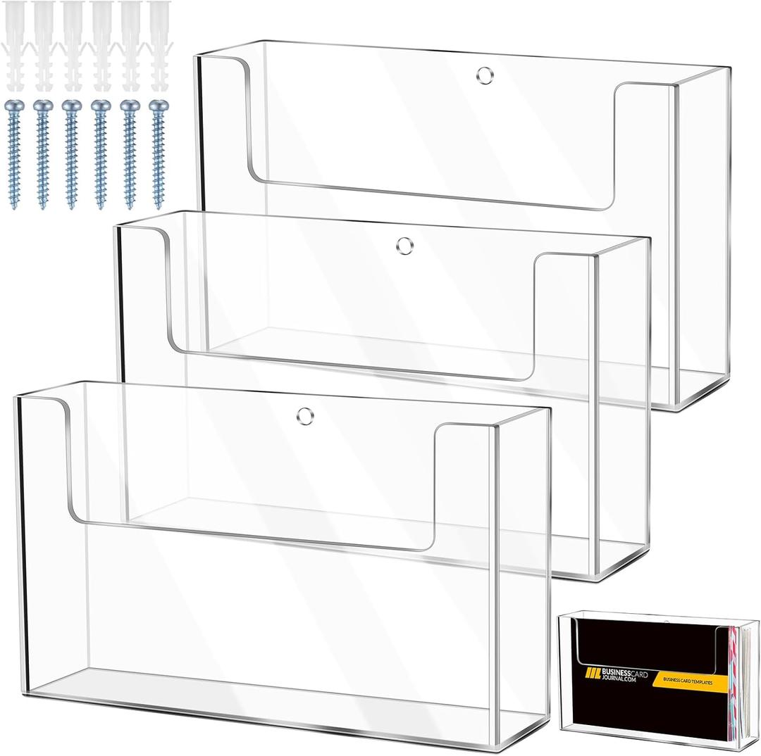 DoubleFill Post Card Holder Display Stand 6 x 4 Inch Wall Mount Index Clear Acrylic Organizer Small Brochure Hanging Pamphlet Holder for Flyer Magazine File Display(3 Pack)