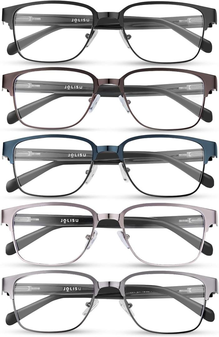 JOLISU 5PCS Reading Glasses Men - Blue Light Blocking Metal Frame for Mens/Women - Durable Readers Fit Read +2.25