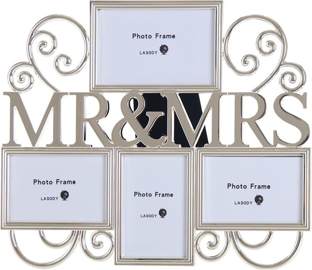 Mr & Mrs Picture Frames,Cherish Every Memory,4 opening photo collage,Silver Plating,Wedding Gifts