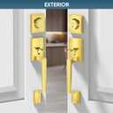 TICONN Double Front Door Handle Set, Heavy Duty Square Door Lever and Single Cylinder Deadbolt Combo for Side by Side Entrance Exterior Doors (Polished Brass)