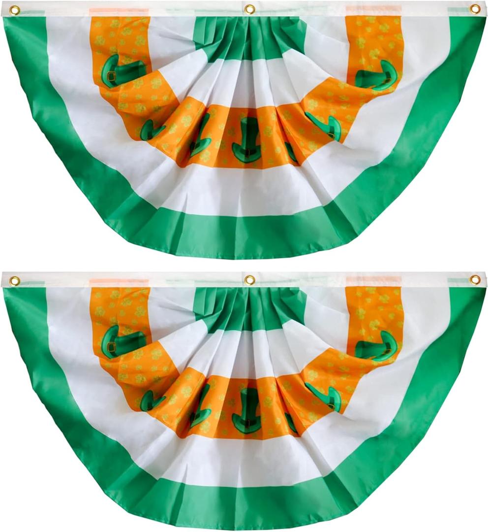 Motiloo 2Pcs Irish Pleated Fan Flag,3x1.5 Foot St.Patrick Day Flag Pleated Fan Flag Patriotic Flag Bunting Half Fan Banner Hat Decoration
