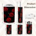 Bathroom Accessory Set 6 Piece Beautiful Pattern red Roses Black Toothbrush Holder, Toothbrush Cup, Soap Dispenser, Soap Dish, Toilet Brush Holder, Trash can for Countertop Rustic Decor