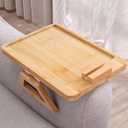 Couch Arm Tray with 360Phone,Bamboo Folding Sofa Tray,Sofa Armrest Trays Clip-On Couch Desk for Drinks,Snacks,Phone,Remote ControlNatural