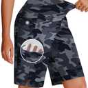 MIVEI Women's 7" Long Swim Board Shorts with Zipper Pockets High Waisted Quick Dry Beach Swimming Swim Suit Bottom with Liner Camo Grey