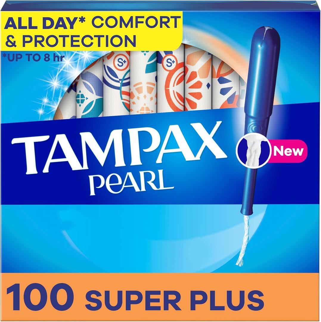 Tampax Pearl Tampons, with LeakGuard Braid, Super Plus Absorbency, Unscented, 100 Count (2 Packs of 50)