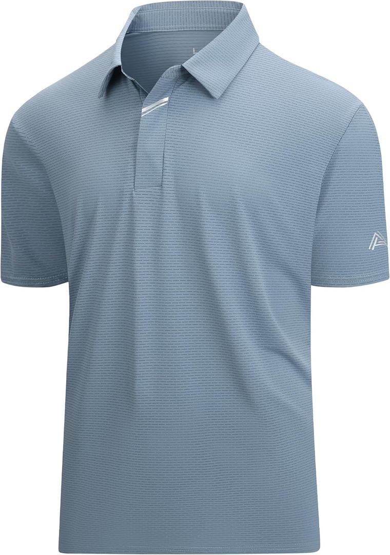 Esabel.C Jacquard Golf Shirts for Men Moisture Wicking Short Sleeve Performance Dry Fit Active Mens Polo Shirts (3X-Large, Grey Stripe)