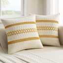 MIULEE Set of 2 Mustard Yellow Boho Decorative Pillow Covers 18x18 Inch Farmhouse Rustic Couch Throw Pillows Modern Spring Cotton Cushion Covers Retro Cute Macrame Woven Home Decor for Bed Sofa Chair