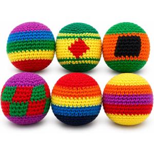 Knitted Footbags Set - Colorful Crochet Foot Bag Kick Balls for Adults and Beginners, Small Kick Sack for Juggling Practice, Indoor Outdoor Games, Party Favors and Group Play