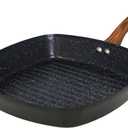 IMUSA 11-Inch PFAS Free Ceramic NonStick Grill Pan, Aluminum Griddle Pan with Cool-Touch WoodLook Handle, Large Cooking Surface for Burgers, Steaks, Vegetables, Sandwiches & BBQ