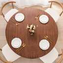 UMINEUX Round Fitted PEVA Vinyl Tablecloth with Elastic Edged & Flannel Backing, Waterproof Wipeable Round Table Cover for Indoor Outdoor Patio Use - Fits Tables up to 57"-65" Dia. (Dark Wood)