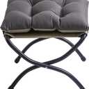 15" Foldable Foot Stool Ottoman with Metal Frame - Washable Dark Grey Upholstered Indoor/Outdoor Footrest for Living Room, Bedroom, Patio - Space-Saving Compact Design