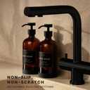 Hand and Dish Soap Dispenser for Kitchen and Bathroom, Set of 2 16 Oz Glass Bottles, Stainless Steel Pumps, Non-Slip Silicone Base, 27 Waterproof Labels (Amber Bottle/Black Pump)