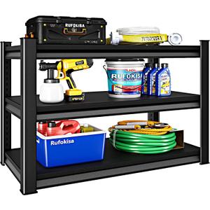 40" W 3-Tier Garage Shelving Heavy Duty, 1500LBS Loads Garage Storage Shelves, Metal Shelving Units and Storage Racks, Industrial Utility Shelf Heavy Duty,40" Wx16 Dx36 H, Black, 40"W16"D36"H