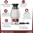 Waste King Legend Series Continuous Feed Garbage Disposal for Kitchen Sink with Power Cord, L-2600