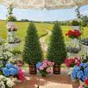 Artificial Cedar Topiary Trees, 4FT Cypress Shrubs Porch Decor | 2 Set Outdoor Indoor Faux Pine Plants, Realistic Fake Plant, Bushes for Home Front Door Offices Gardening Potted Plant Decor