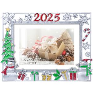 LARAINE Picture Photo Frame 5x7 Metal 2025 Christmas High Definition Display Pictures for Tabletop Home Decorative Holiday Gift (Silver (2025))
