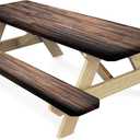 Rustic Brown Hardwood Elastic Fitted Tablecloth and Seat Covers, Rough Chocolate Dark Timber Rectangle Tablecloths, 3 Pieces Set, Wood Texture Table Cloths for Outdoor Party Camping Use, 72x28 Inch