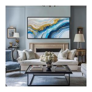 Blue Wall Art for Living Room - Abstract Canvas Wall Art, 40x20 Inches