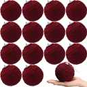 Soulchen Burgundy 9Pcs 3.15 Inch Large Flocked Christmas Balls Velvet Xmas Tree Decoration Plush Balls Xmas Hanging Ornaments with Ropes for Holiday Wreath Garland Home Wedding Party Decorations