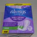 Always Daily Extra Protect Liners, Long Length, Unscented Panty Liners, 108 Count
