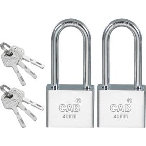 PATIKIL Keyed Padlock 40mm (1-9/16"), 2 Pcs Keyed Different Locks Stainless Steel Pin Tumbler Padlocks Long Shackle with Key for Indoor Outdoor Doors, Silver