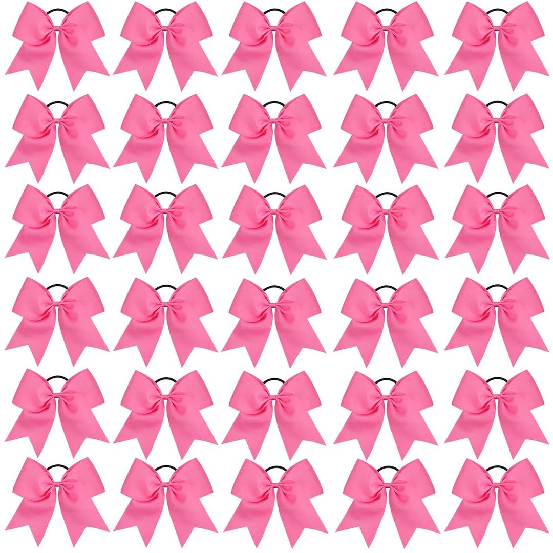 CN 30PCS 8" Large Cheer Bows, Cheerleading Bows Ponytail Holder for Girls, Grosgrain Ribbon Pink Cheer Hair Bows with Elastic Hair Tie for Cheerleader College Sports Softball Competition