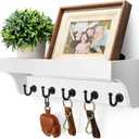 Rebee Vision Key and Mail Holder for Wall with Floating Shelf : Decorative Hanging Organizer with 5 Sturdy Keys Hooks and Wall Mount Key Rack - Farmhouse Entryway Dcor (Modern White)