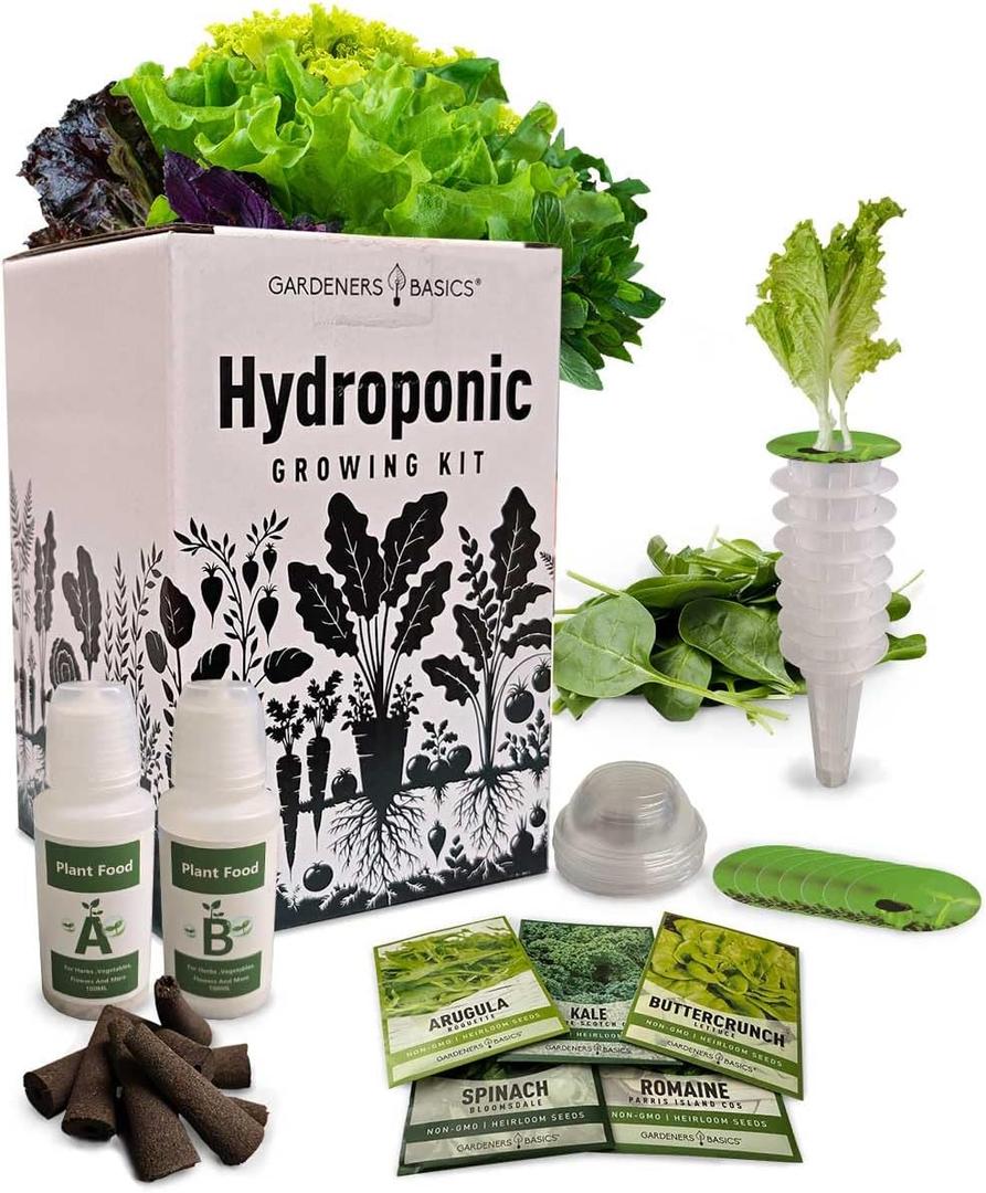Lettuce Pods Beginner Indoor Garden - Includes Romaine, Buttercrunch Lettuces, Spinach, Arugula, and Kale Heirloom Seeds, Sponges and More! - Complete Hydroponic Garden Salad Kit