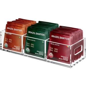 Tea Bag Organizer, Small Clear Tea Bag Holder for Drawer Kitchen Cabinets Pantry Countertops Organizers Storage, BPA-Free Acrylic Coffee Pods, Sugar Packets,Plastic Teabag Bins Home Organizer