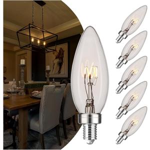 AMDTU E12 25 Watt Equivalent Clear Small Base LED Bulb Candelabra Candle CA10 Dimmable Ideal Chandelier Light for Dining Rooms and Living Rooms Delivering Long Lasting Illumination for Cozy Settings (6 Count (Pack of 1), Clear Glass 2700k Soft White)