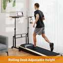 ikkle Standing Desk with Wheels, Adjustable Treadmill Desk, Rolling Bike Trainer Desk for Walking Pad Laptop, Phone Standing, Brown