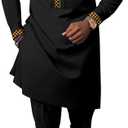 African Attire for Couple Women Print Wax Crew Neck Dress with Men Dashiki Long Vest Shirt and Pants Sets (Black, XL)