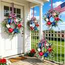 6 Pcs Patriotic Wreath Mini 4th of July Hanging Wreaths for Cabinets Artificial Red White Blue Tulip Berries Memorial Day Wreaths Pillar Candle Holder Wreath for Independence Day Porch Wall Decor