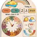 Interactive Calendar for Kids Ages 3+, Wooden Toddler Calendar, Teaching Seasons, Years, Months, Days of Week, Daily Activity Calendars for Kid Preschool & Homeschool (04 - Rainbow)