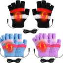 3 Pairs USB Heated Gloves for Women Fingerless Warm Laptop Gloves for Hand Warmers Mittens Computer Electric Gaming, One Size
