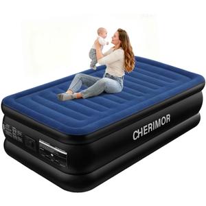 CHERIMOR Twin XL Air Mattress with Built in Pump, Upgraded 80" Length, 18" Raised Twin Blow Up Mattress, Multi-Layer Leakproof & Support 500 lbs, 2-Min Fast Inflation Air Bed for Home Camping Guests