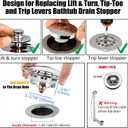 Anlige Bathtub Drain Stopper, Pop Up Tub Stopper and Cover, Bottom with Hair Catcher, Universal for 1.45 to 1.8 in Drain, Replaces Old Drain Plug, Chrome Silver