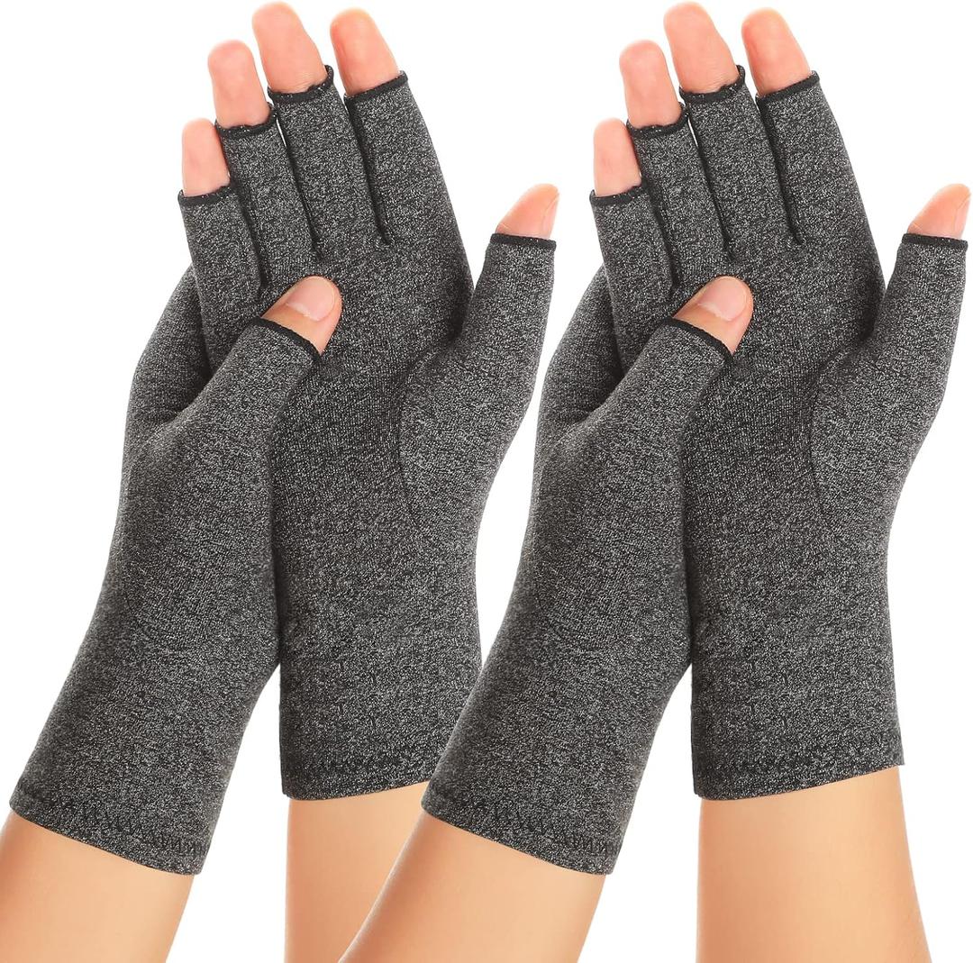 2 Pairs Arthritis Compression Gloves for Women Men, Carpal Tunnel Pain Relief, Fingerless for Typing Both Hands (Medium, Grey1+grey1)