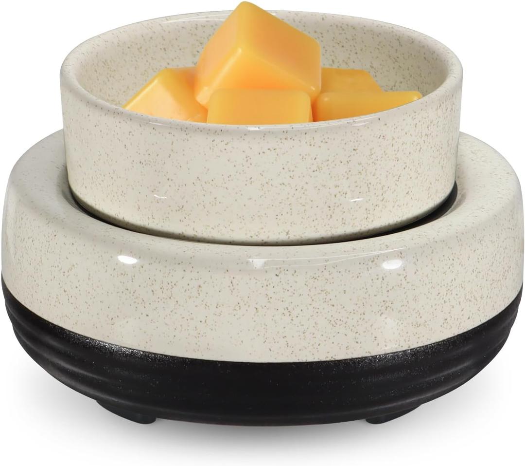 Wax Melts Warmer, Ceramic Candle Melter Melting Wax 3-in-1 Oil Burner Electric Fits Yankee Large Jar, Scented Candle Holder for Home Decor Gifts for Mom Grandma Women Girls (Beige Black)